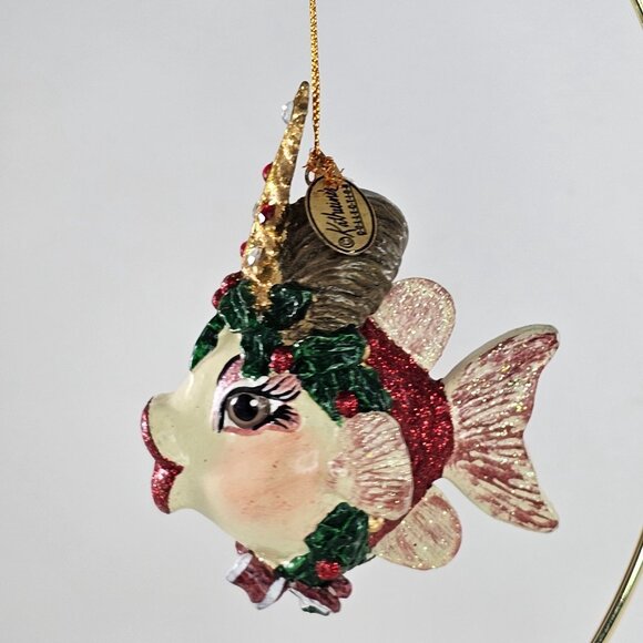 Katherines Collection Kissing Fish Christmas Tree Ornament Red Glitter Festive - Picture 5 of 8